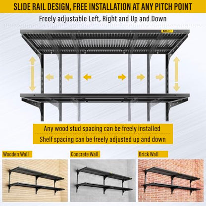 2 Pack×2 Tier 1.3x3ft Garage Shelving Wall Mounted (4 Count)
