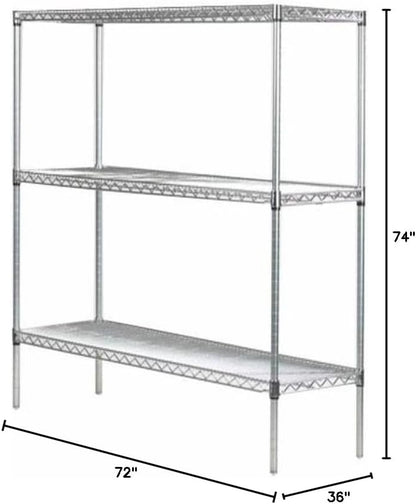 Omega 36" Deep x 72" Wide x 74" High 3 Tier Gray Starter Shelving Unit