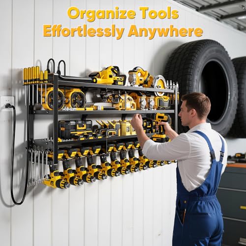 49.5" W Large Power Tool Organizer Wall Mount with Charging Station