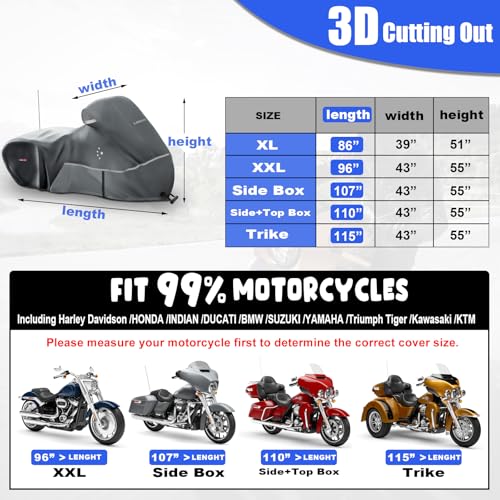 Motorcycle Cover LI LIBZAKI 600D Heavy Duty Storage for Touring Models Harley Davidson Road King