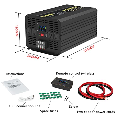 4000W Pure Sine Wave Power Inverter 12V DC to 120V AC 60HZ with LCD Display