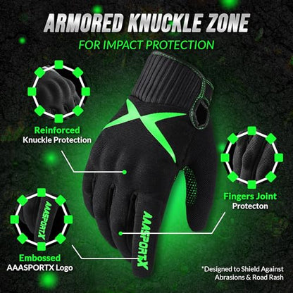 Breathable Motorcycle Gloves for Men with TPR & Kevlar Palm Protection Hard Knuckles Touchscreen