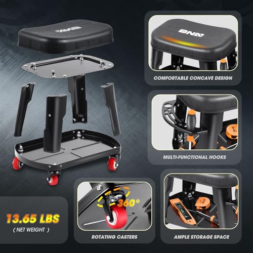 TOOLS 00252 Removable Rolling Garage Stool with Seat Cushion & Tool Tray Plate