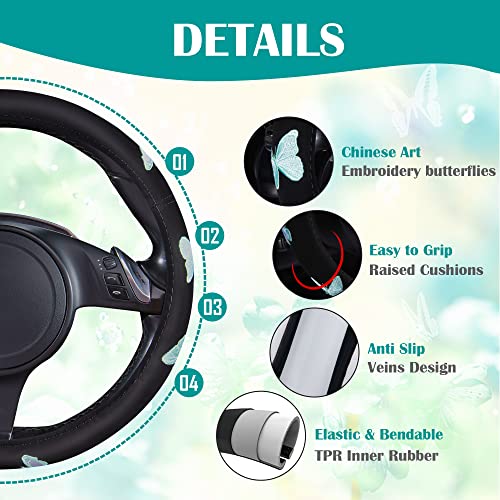 Mint Embroidery Butterfly Steering Wheel Cover