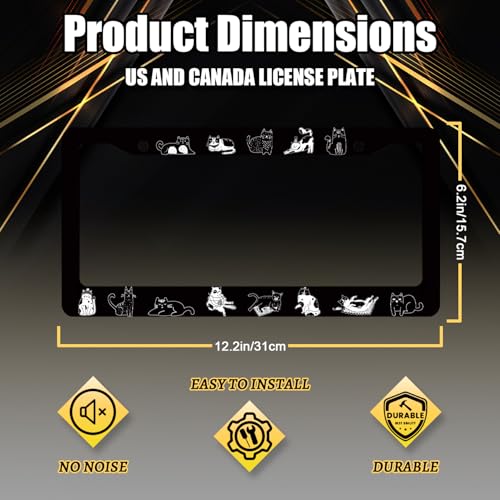 Cute Animal Cat Stainless Steel Cats License Plate Frame 12.2 x 6.2 Inch
