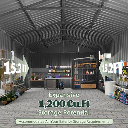 Domi 12’x15’ Outdoor Metal Garage Shed