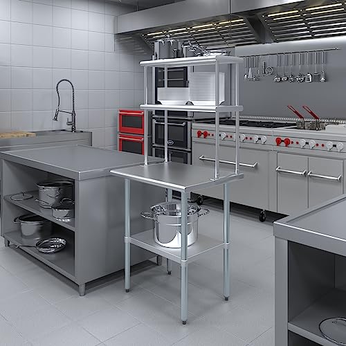 Stainless Steel Work Table Double Tier Overshelf