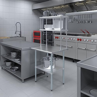 Stainless Steel Work Table Double Tier Overshelf