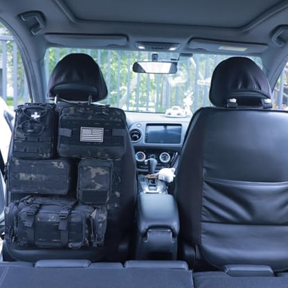 Universal Tactical Car Seat Back Organizer Bag Tactical Molle Vehicle Organizers Panel Vehicle Protector Organizers with 5 Detachable Pouches for Car Truck Ford Jeep