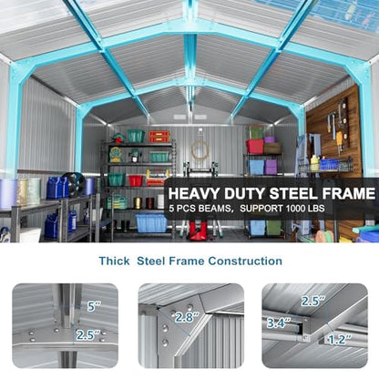 10x16 FT Metal Outdoor Storage Shed with Windows Skylight