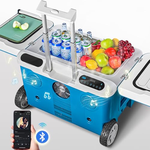 Car Fridge 40Quart（36L） Portable 12 Volt Car Refrigerator Cooler with Wheels&Bluetooth Speaker&Handle&Battery Powered