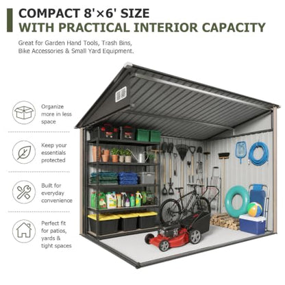 8x6 FT Lean to Outdoor Storage Shed with Sloping Roof