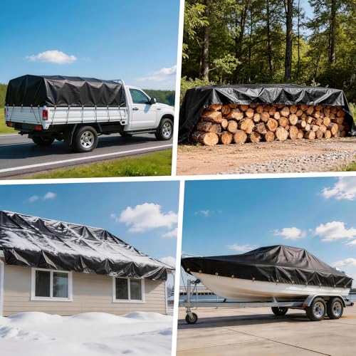 Heavy Duty Tarp 14 Mil Tarp Waterproof Black 20x20 FT