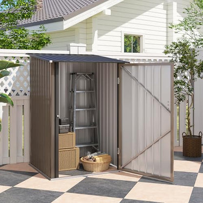 3.3' x 3.4' Outdoor Storage Shed Sloping Roof Lockable Door Brown