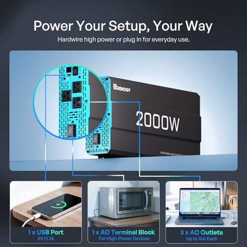 Inverter P2 2000W Pure Sine Wave Inverter 12V DC to 110V AC Converter