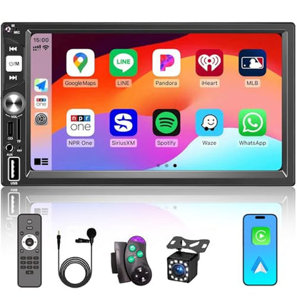 7 Inch Double Din Car Stereo Wireless Apple CarPlay Android Auto Radio