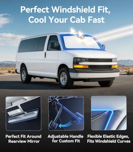 Vinyl Coating Heat Shield] Windshield Sun Shade Umbrella Custom for Chevrolet Express