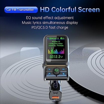 1.8" Color Screen Bluetooth 5.3 FM Transmitter for Car Adapter PD30W USB Port Fast Charge HiFi Treble Bass Player EQ Sound Music Player TF