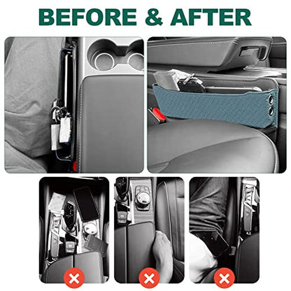 2 Set Car Seat Gap Filler Organizer Compatible for Tesla Model 3 Y X S Accessories Auto Console Side Extra Storage Boxes Seat Crevice Storage Box Leather Upgrade Front Seat Storage