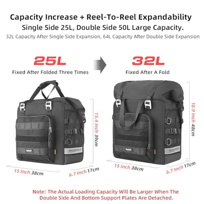 Motorcycle Saddlebag Waterproof Luggage Bag Quick Release Motorcycle Side Bag 25L Fits Most Adventure and Sports Bike Motorbike Racks