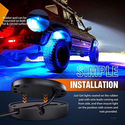 LED Rock Light 6PCS Underglow Wheel Well Pods Waterproof Exterior Underbody Roof Rack Side Lamps for Car Truck Pickups ATV UTV SUV Motorcycle Boat (6 Count)