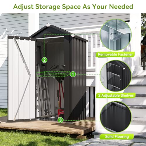 Vertical Outdoor Storage Cabinet 2.5’x2’ with Floor & Shelves Black