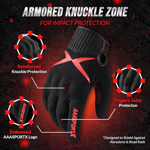 Breathable Motorcycle Gloves for Men with TPR & Kevlar Palm Protection Hard Knuckles Touchscreen