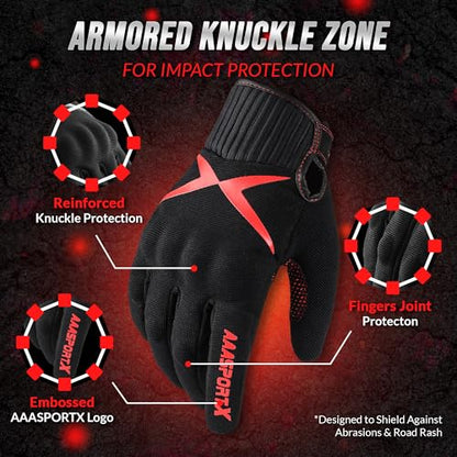 Breathable Motorcycle Gloves for Men with TPR & Kevlar Palm Protection Hard Knuckles Touchscreen