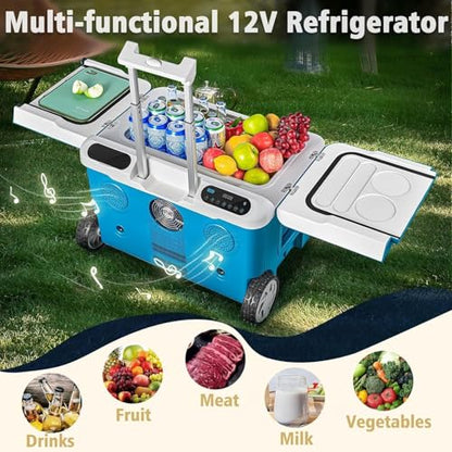 Car Fridge 40Quart（36L） Portable 12 Volt Car Refrigerator Cooler with Wheels&Bluetooth Speaker&Handle&Battery Powered