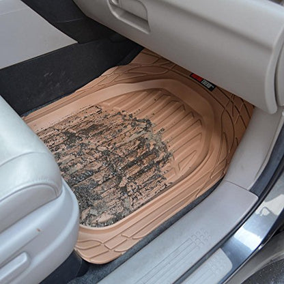 Beige Heavy Duty Front & Rear Rubber Floor Mats Universal Liners for Car SUV Van & Truck