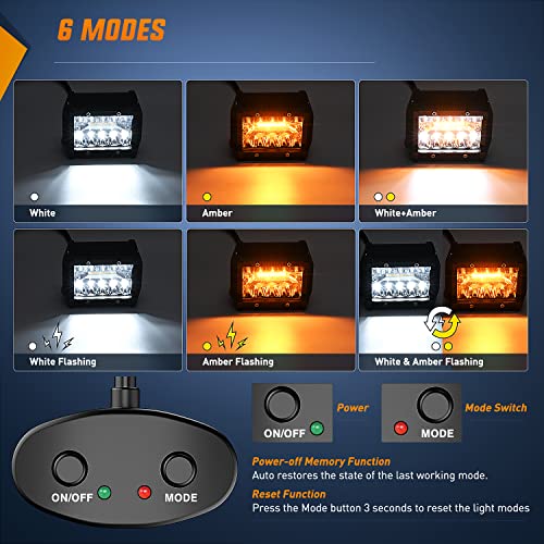 4inch Amber White Strobe 6 Modes 60W LED Pod Light (2 Count)
