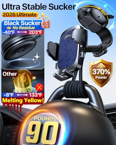 2026 Ultimate Car Phone Holder Mount [Bendable & Adjustable Aluminum Arm] Cell Phone Holder for Car Dashboard Windshield Phone Stand for iPhone 17 16 15 14 Pro Max Samsung Pickup Truck