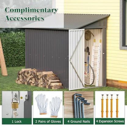 Lean to Storage Shed 4x8 FT Metal Sheds & Outdoor Storage Cabinet Lockable Tool Organization Bike Mower Shed Portable Outside for Garden Patio