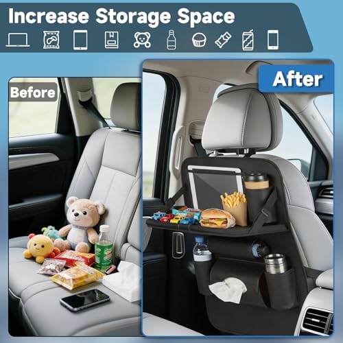 Car Seat Back Organizer with Foldable Table Tray Back of Seat Car Organizer with Touch Screen Phone Holder Premium Pu Leather Material for Kids