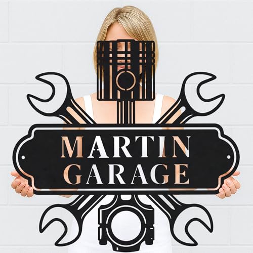 Custom Garage Workshop Metal Sign Personalized Tool Name Wall Art for Car Truck Mechanic Shop Decor Durable Steel Sign for Dad Husband Men’s Auto Workspace or Fence