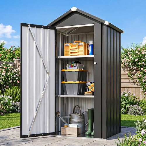 Vertical Outdoor Storage Cabinet 2.5’x2’ with Floor & Shelves Black