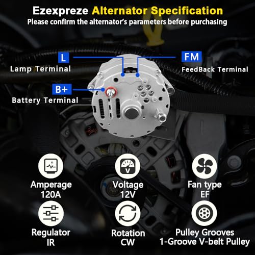 New 1 Wire Self Exciting Alternator High Output 120A compatible with Pontiac Buick Cadillac Chevy GM 350 SBC BBC 10SI Replacement#7127SEN