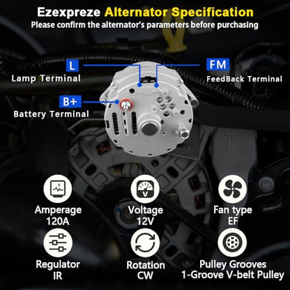 New 1 Wire Self Exciting Alternator High Output 120A compatible with Pontiac Buick Cadillac Chevy GM 350 SBC BBC 10SI Replacement#7127SEN