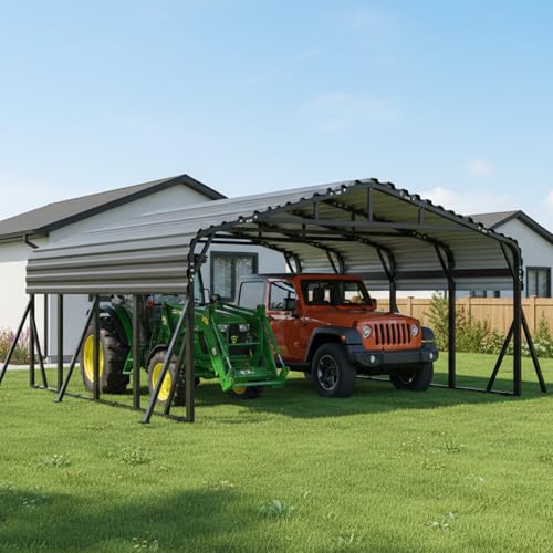 20X20 FT Metal Carport with Reinforced Galvanized Roof