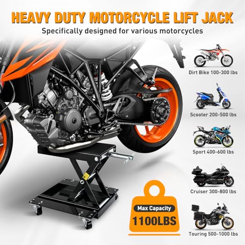 Motorcycle Lift 1100 LBS ATV Scissor Lift Jacks with Dolly Wheels Crank Handle 5.1"