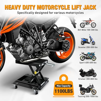 Motorcycle Lift 1100 LBS ATV Scissor Lift Jacks with Dolly Wheels Crank Handle 5.1"