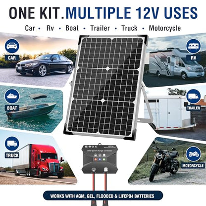30W 12V Solar Panel Battery Charger Trickle Maintainer Kit
