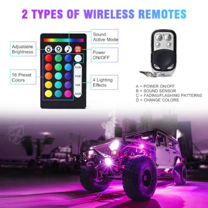 18 LED Rock Lights 10 Pods Wide Angle Bluetooth Wheel Well Lights (10 Count)