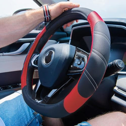 Line Rider Microfiber Leather Sporty Steering Wheel Cover Universal Fits for 95% Truck