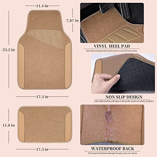 Beige Leather & Waterproof Car Carpet Floor Mats