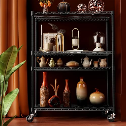 Garage Shelving Wide Storage Shelves 4 Tier Metal Shelves 3200 LBS Heavy Duty Adjustable Utility Shelf Rack Black 23.6" D x 53.1" W x 73.6" H (4 Count)