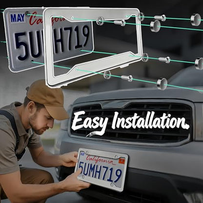 Premium Chrome License Plate Frames with 2 Anti