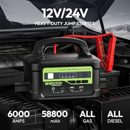 12V 24V 6000A Heavy Duty Car Jump Starter with 145W Quick Charger
