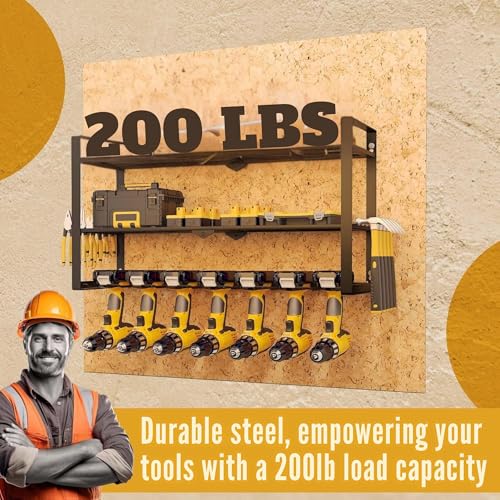 3 Shelf 7 Drill Holder Power Tool Organizer Wall Mount