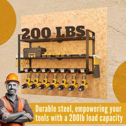3 Shelf 7 Drill Holder Power Tool Organizer Wall Mount